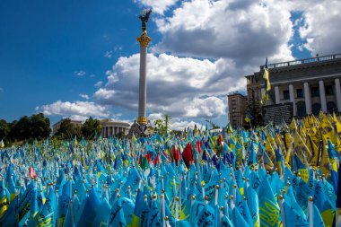 Thousands of flags have been planted at the makeshift memorial for fallen soldiers in Maidan Square in Kyiv. Each flag is a tribute to someone who was killed by Russia's war in Ukraine. The flags of different countries whose fighters are nationals ar