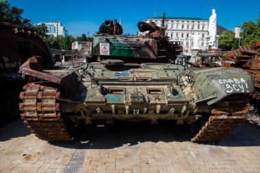 Kyiv, Ukraine - July 19, 2023 The exhibition of destroyed Russian military equipment is an outdoor exhibit and features Russian military equipment that has been captured and destroyed by Ukraine since the start of the war. 