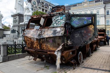 Kyiv, Ukraine - July 19, 2023 The exhibition of destroyed Russian military equipment is an outdoor exhibit and features Russian military equipment that has been captured and destroyed by Ukraine since the start of the war. 