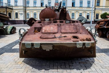 Kyiv, Ukraine - July 19, 2023 The exhibition of destroyed Russian military equipment is an outdoor exhibit and features Russian military equipment that has been captured and destroyed by Ukraine since the start of the war. 