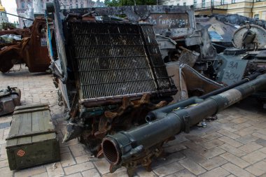 Kyiv, Ukraine - July 19, 2023 The exhibition of destroyed Russian military equipment is an outdoor exhibit and features Russian military equipment that has been captured and destroyed by Ukraine since the start of the war. 