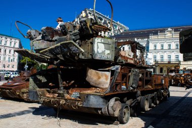 Kyiv, Ukraine - July 19, 2023 The exhibition of destroyed Russian military equipment is an outdoor exhibit and features Russian military equipment that has been captured and destroyed by Ukraine since the start of the war. 