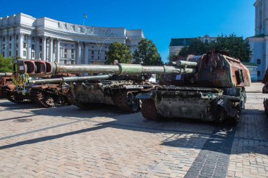 Kyiv, Ukraine - July 19, 2023 The exhibition of destroyed Russian military equipment is an outdoor exhibit and features Russian military equipment that has been captured and destroyed by Ukraine since the start of the war. 
