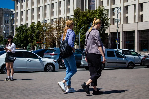 stock image Kyiv, Ukraine - July 28, 2023 People wander over Maidan Square in Kyiv. This place has become famous and that located in the center of the city.