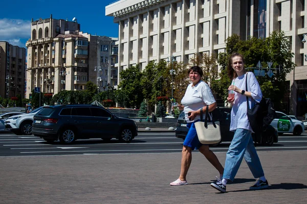 stock image Kyiv, Ukraine - July 28, 2023 People wander over Maidan Square in Kyiv. This place has become famous and that located in the center of the city.