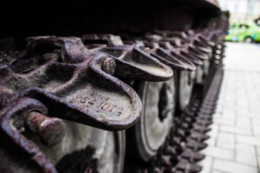 Kyiv, Ukrayna - 31 Temmuz 2023 Ukrayna 'da savaşın başlangıcından bu yana Rusya' nın askeri teçhizatının yakın çekimleri Kyiv şehir merkezindeki açık hava sergisinde gerçekleşti..