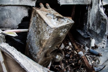 Kyiv, Ukrayna - 31 Temmuz 2023 Ukrayna 'da savaşın başlangıcından bu yana Rusya' nın askeri teçhizatının yakın çekimleri Kyiv şehir merkezindeki açık hava sergisinde gerçekleşti..