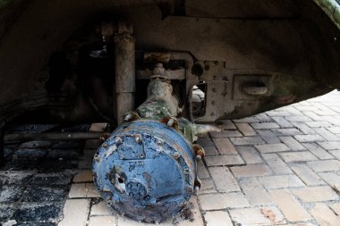 Kyiv, Ukrayna - 31 Temmuz 2023 Ukrayna 'da savaşın başlangıcından bu yana Rusya' nın askeri teçhizatının yakın çekimleri Kyiv şehir merkezindeki açık hava sergisinde gerçekleşti..