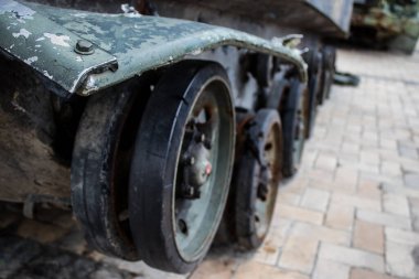 Kyiv, Ukrayna - 31 Temmuz 2023 Ukrayna 'da savaşın başlangıcından bu yana Rusya' nın askeri teçhizatının yakın çekimleri Kyiv şehir merkezindeki açık hava sergisinde gerçekleşti..