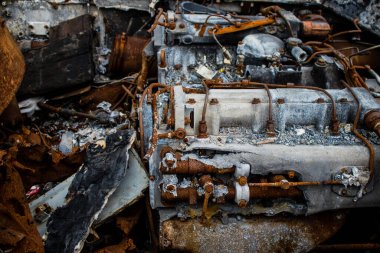 Kyiv, Ukrayna - 31 Temmuz 2023 Ukrayna 'da savaşın başlangıcından bu yana Rusya' nın askeri teçhizatının yakın çekimleri Kyiv şehir merkezindeki açık hava sergisinde gerçekleşti..