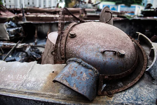 stock image Kyiv, Ukraine - July 31, 2023 Close-up of Russian military equipment destroyed by Ukraine since the start of the war at an outdoor exhibition in central Kyiv.