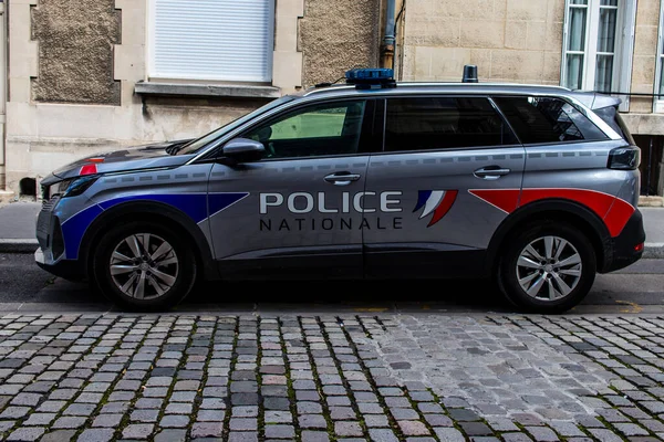 Reims France August 2023 Police Car Parked Downtown Reims Emblematic — Stock Photo, Image
