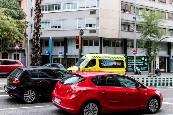 Barcelona Spain August 2023 Ambulance Driving City Center Barcelona Emblematic — Stock Photo, Image