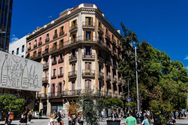 Barselona, İspanya - 28 Ağustos 2023 Barcelona şehir merkezi, sembolik bir şehir ve İspanya Katalogunun başkenti..