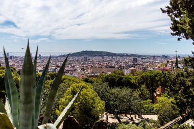 Barselona, İspanya, 29 Ağustos 2023 Park Gell 'i ziyaret eden turistler, Carmel Hill' deki bahçelerden ve mimari özelliklerden oluşan parklar. Burası biraz tazelikle çok popüler..