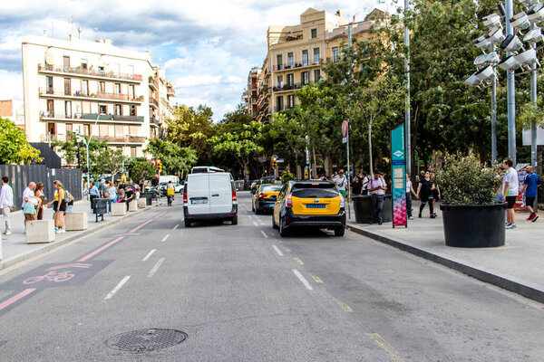 Barcelona, Spain - August 28, 2023 Transportation and car traffic on the streets of Barcelona, an emblematic city and the capital of Catalonia in Spain.