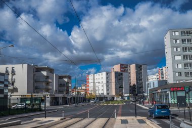 Reims, Fransa - 14 Ekim 2023 Reims şehri, sembolik bir şehir ve Fransa 'nın şampanya başkenti..