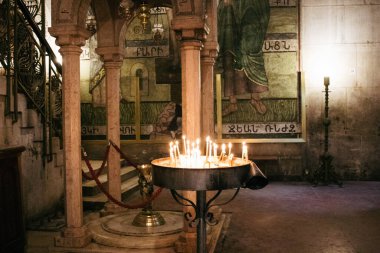 Kudüs, İsrail, 20 Aralık 2023 Kutsal Mezar Kilisesi, Diriliş Kilisesi olarak da bilinen eski Kudüs şehrinin Hristiyan Mahallesi 'nde bulunan bir dördüncü yüzyıl kilisesidir.