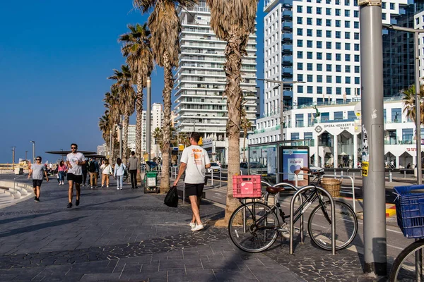 Tel Aviv, İsrail 01 Ocak 2024 Shlomo Lahat Promenade, belediye meclisi yürüyüş yollarını ve yüzme alanlarını ayırmaya karar verdi.