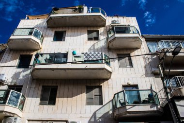 Tel Aviv, İsrail 21 Ocak 2024 Cityscape ve Tel Aviv mimarisi, ikonik şehir İsrail. Tel Aviv modern ve geleneksel binaları ile dünyanın en canlı şehirlerinden biridir.