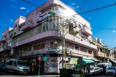 Tel Aviv, İsrail 21 Ocak 2024 Cityscape ve Tel Aviv mimarisi, ikonik şehir İsrail. Tel Aviv modern ve geleneksel binaları ile dünyanın en canlı şehirlerinden biridir.