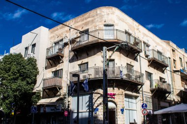 Tel Aviv, İsrail 21 Ocak 2024 Cityscape ve Tel Aviv mimarisi, ikonik şehir İsrail. Tel Aviv modern ve geleneksel binaları ile dünyanın en canlı şehirlerinden biridir.