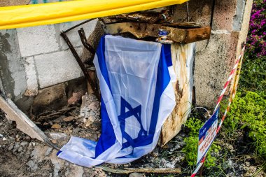 Kibbutz Kfar Aza, İsrail - 29 Ocak 2024 Kibbutz Kfar Aza 'nın evlerine yapılan saldırıdan sonra. Hasara 7 Ekim 2023 'te Hamas teröristleri neden oldu..