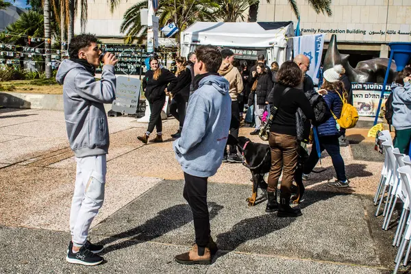 Tel Aviv, İsrail 2 Şubat 2024 'te Tel Aviv' deki Rehine Meydanı 'nda toplanan 130 rehinenin anısına. İnsanlar düzenli olarak rehine ailelerini desteklemek için toplanır.