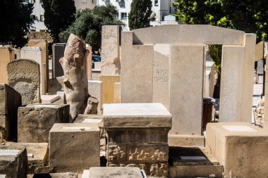 Tel Aviv, İsrail, 26 Şubat 2024 Trumpeldor Mezarlığı, Tel Aviv 'de bulunan tarihi bir mezarlıktır. Mezarlıkta yaklaşık 5000 mezar var.