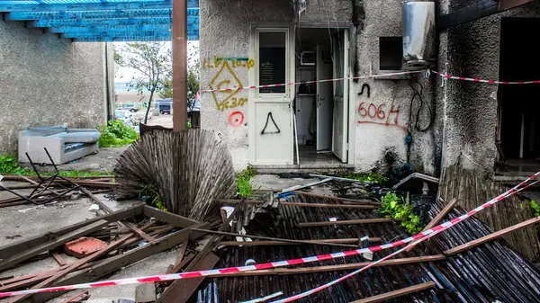 Kibbutz Kfar Aza, İsrail, 29 Ocak 2024 Kibbutz Kfar Aza 'daki evler otomatik silahlardan çok sayıda isabet aldı ya da ateşe verildi. Onlar hala insanlığa karşı suç mahalli olarak kabul ediliyor.