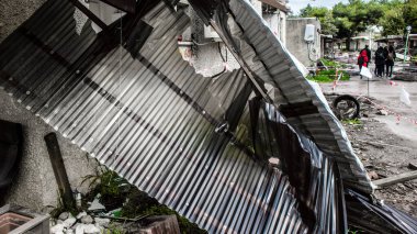 Kibbutz Kfar Aza, İsrail, 29 Ocak 2024 Kibbutz Kfar Aza 'daki evler otomatik silahlardan çok sayıda isabet aldı ya da ateşe verildi. Onlar hala insanlığa karşı suç mahalli olarak kabul ediliyor.