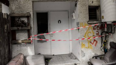 Kibbutz Kfar Aza, İsrail, 29 Ocak 2024 Kibbutz Kfar Aza 'daki evler otomatik silahlardan çok sayıda isabet aldı ya da ateşe verildi. Onlar hala insanlığa karşı suç mahalli olarak kabul ediliyor.