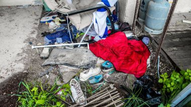 Kibbutz Kfar Aza, İsrail, 29 Ocak 2024 Kibbutz Kfar Aza 'daki evler otomatik silahlardan çok sayıda isabet aldı ya da ateşe verildi. Onlar hala insanlığa karşı suç mahalli olarak kabul ediliyor.