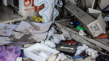 Kibbutz Kfar Aza, İsrail, 29 Ocak 2024 Kibbutz Kfar Aza 'daki evler otomatik silahlardan çok sayıda isabet aldı ya da ateşe verildi. Onlar hala insanlığa karşı suç mahalli olarak kabul ediliyor.