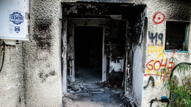 Kibbutz Kfar Aza, İsrail, 29 Ocak 2024 Kibbutz Kfar Aza 'daki evler otomatik silahlardan çok sayıda isabet aldı ya da ateşe verildi. Onlar hala insanlığa karşı suç mahalli olarak kabul ediliyor.