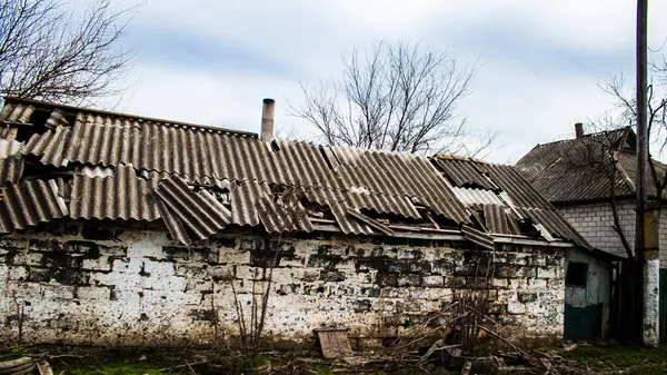 Casă Distrusă Satul Terny Din Donbass Din Ucraina Aceasta Este — Fotografie, imagine de stoc