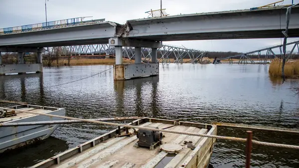 Podul Distrus Zona Război Care Leagă Sloviansk Lyman Donbas Pod — Fotografie, imagine de stoc