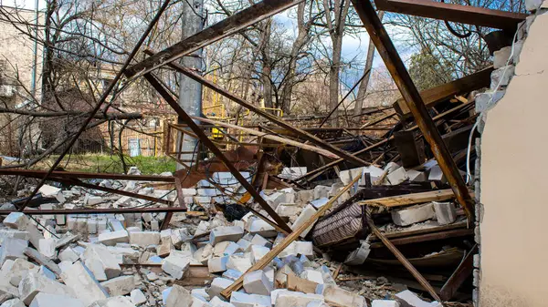Debris Vid Foten Byggnad Skador Artilleri Kherson Stad Staden Kherson — Stockfoto