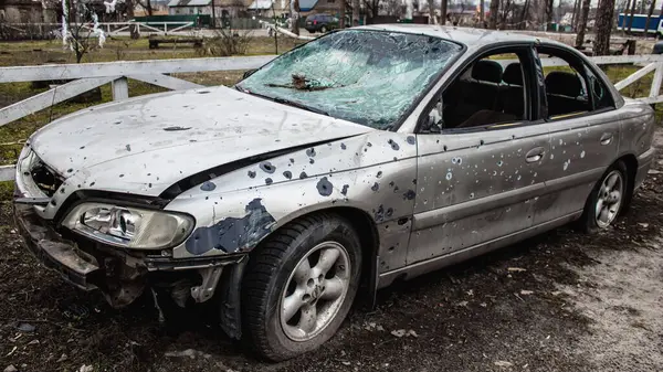 Förstörde Civila Fordon Irpin Kiev Förort Staden Som Spelade Avgörande — Stockfoto