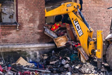 Kharkiv, Ukrayna, 01 Haziran 2024 Hasarlı bina Kharkiv 'de. Sivil altyapılar Rus ordusunun ayrıcalıklı hedefleridir. Yedi kişi öldü..