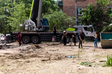 Kharkiv, Ukrayna, 01 Haziran 2024 Hasarlı bina Kharkiv 'de. Sivil altyapılar Rus ordusunun ayrıcalıklı hedefleridir. Yedi kişi öldü..