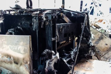 Kharkiv, Ukrayna, 4 Haziran 2024 Faktor-Druk matbaası 23 Mayıs 'taki büyük roket saldırısı sonrasında hasar gördü. Rus füzeleri yedi kişiyi öldürdü ve 50.000 'den fazla kitap yok edildi..