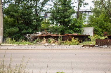 Kharkiv Oblast, Ukraine, June 25 2024 Frontline landscape in the gray zone between Ukrainian and Russian armed forces. This buffer zone is dangerous and fighting rages in the region. clipart