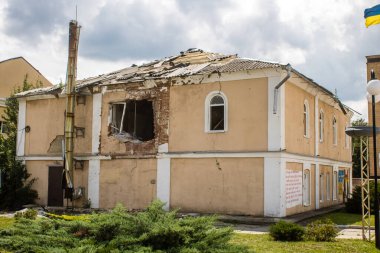 Kupiansk, Ukrayna, 24 Haziran 2024 Kupiansk şehri savaş bölgesinde. Şehir, Rus bombardımanı ile daha sert darbe aldı. Sivil altyapı Rus ordusunun olağan hedefi..