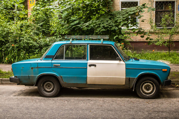 Kharkiv, Ukraine, June 26 2024 Lada car parked in the streets of Kharkiv. In the Soviet era, Lada cars were popular in Eastern European countries, as they were relatively affordable and reliable