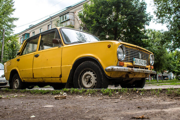 Kharkiv, Ukraine, June 26 2024 Lada car parked in the streets of Kharkiv. In the Soviet era, Lada cars were popular in Eastern European countries, as they were relatively affordable and reliable