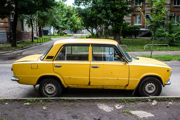 Kharkiv, Ukraine, June 26 2024 Lada car parked in the streets of Kharkiv. In the Soviet era, Lada cars were popular in Eastern European countries, as they were relatively affordable and reliable