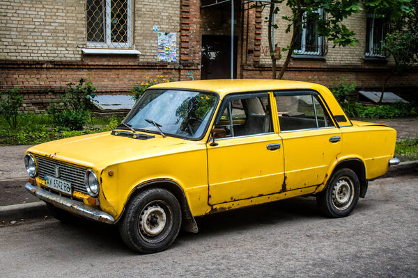 Kharkiv, Ukraine, June 26 2024 Lada car parked in the streets of Kharkiv. In the Soviet era, Lada cars were popular in Eastern European countries, as they were relatively affordable and reliable