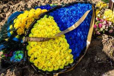 Kharkiv, Ukrayna, 28 Haziran 2024 Aleya Slavy, Harkiv 'in güneyindeki askeri mezarlık. Askerlerin mezarları, Ukrayna 'yı savunan kahramanlar göz alabildiğince uzanan çiçeklerle kaplıdır..