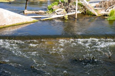 Izyum, Ukrayna, Temmuz 07, 2024 Izyum şehrindeki gri bölgede ön cephede yıkılmış köprü. Tampon bölge tehlikeli ve bölgede öfke ile mücadele ediliyor.
